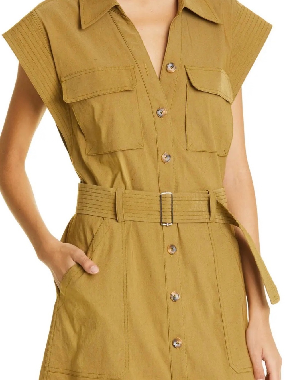 A.L.C. Sleeveless Belted Utility Midi Dress in Mustard